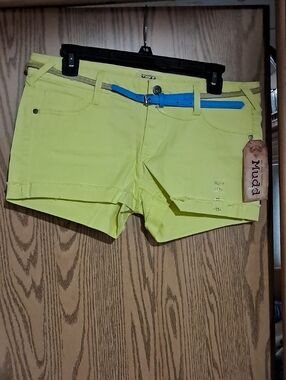Mudd Neon Yellow Denim Shorts with Blue Belt Sz 11